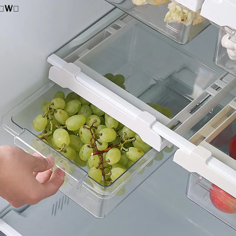 

PresseW KadınBarKitchen Storage Box Органайзер для сохранения фруктов и овощей Прозрачный контейнер для яиц Под полкой Холодильник Ящик PresseWinter1larla