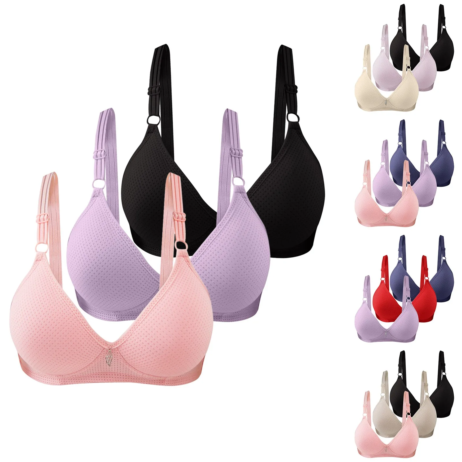 3PC Women's  Lace Edge Without Steel Ring Movement Seamless Gathering Adjustment Pack of Bras for Women Push up Plus Size Bras