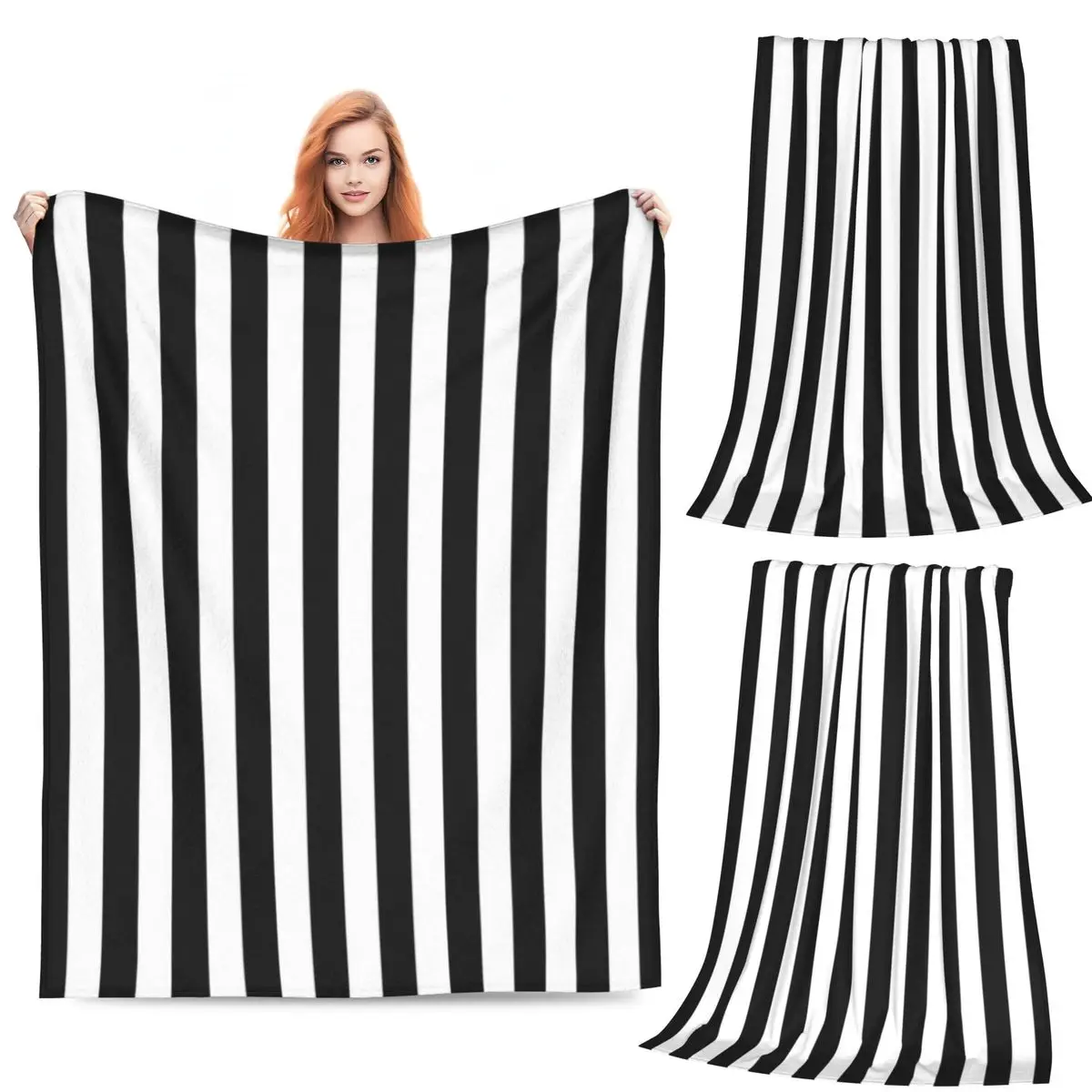 

Black And White Vertical Stripes Blankets Fleece Sofa Warm Throw Blankets for Couch Bedding Office Throws Bedspread Quilt