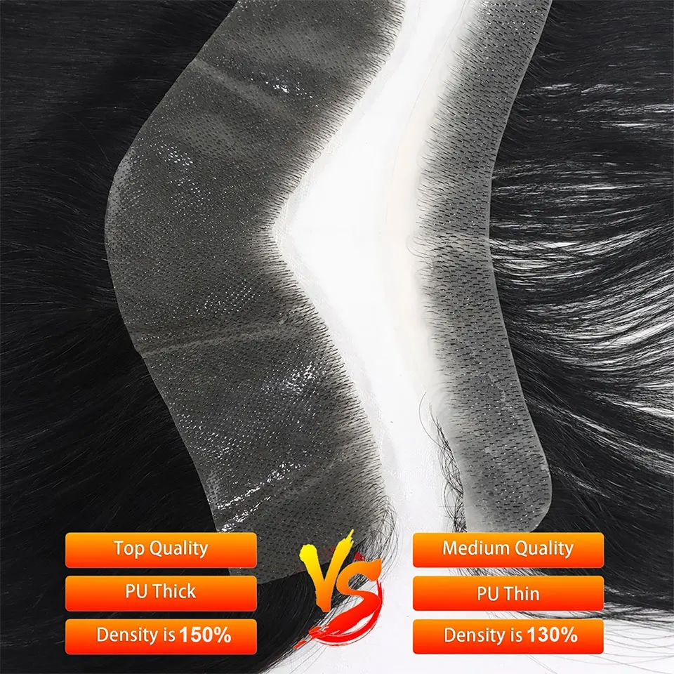 Human Hair Men Toupee For Forehead Hairpiece V Loop Frontal Hairline Invisible Seamless Skin Full PU Men's Capillary Prosthesis