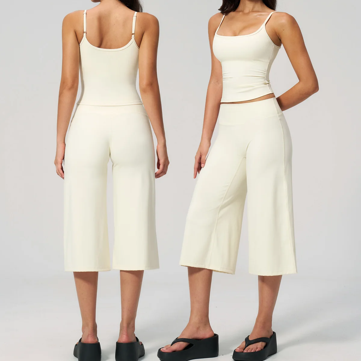 Yoga Set 2 Pieces Women Tracksuit Workout Clothes Sports Outfits High Waist Mid-length Pants Fitness Sports Suit Gym Clothes