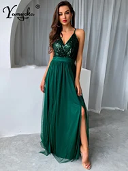 Sexy slip Sequin corset maxi summer dress women backless mesh long bodycon red Christmas party dress bridesmaid evening dresses