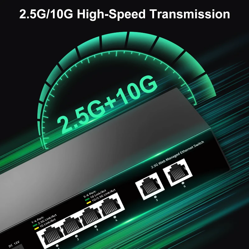 GoodTop 2.5Gb Web Managed Switch 4 Port 2.5G Smart Managed Ethernet Network Switch 2 Port 10G Uplink Home Lab Switch