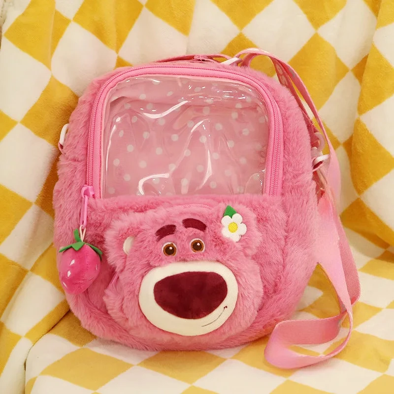 ディズニーイチゴクマぬいぐるみバックパックかわいい漫画ガールメッセンジャーバッグ子供ショルダーバッグ誕生日ギフト