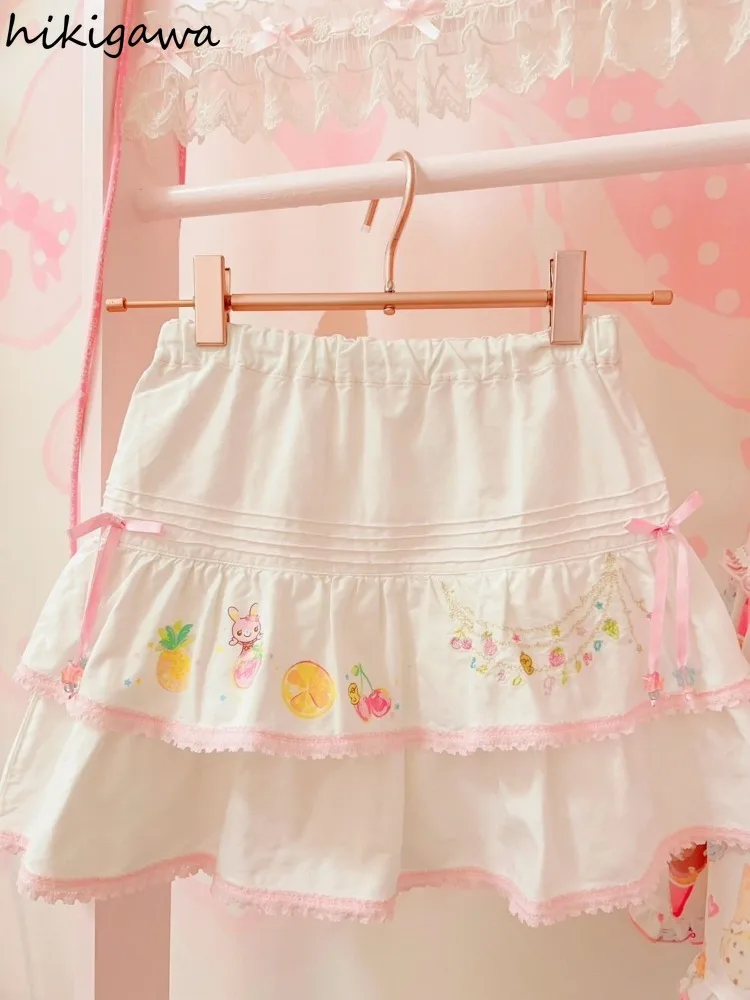 

Skirt for Women Japanese Cute Jupe 2025 Faldas Mujer De Moda Cartoon Embroidery Sweet Saia High Waist A-line Sweet Mini Skirts