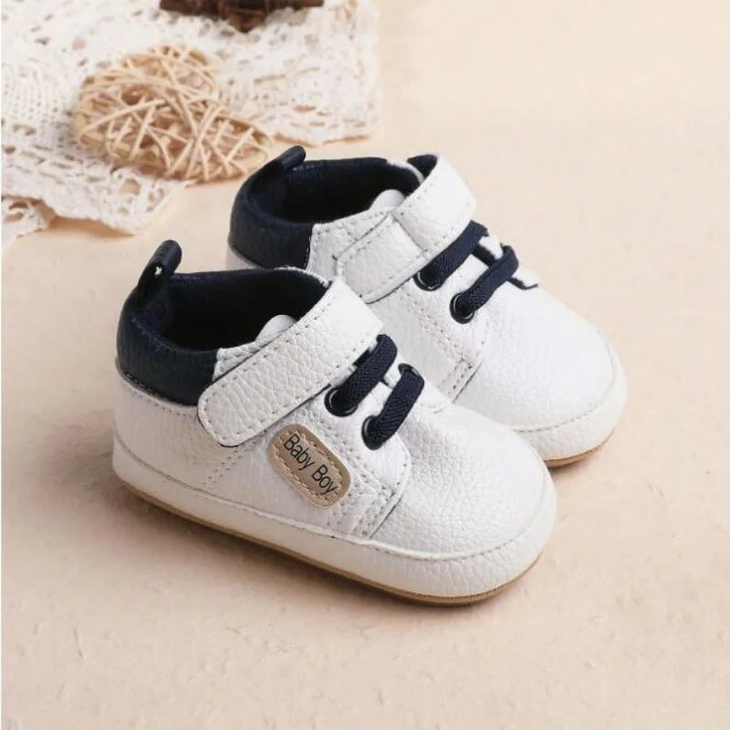 

Solid Color New 0-18M Baby Shoes PU Soft Rubber Sole Anti Slip Casual Sports Shoes The First Baby Walking Shoes
