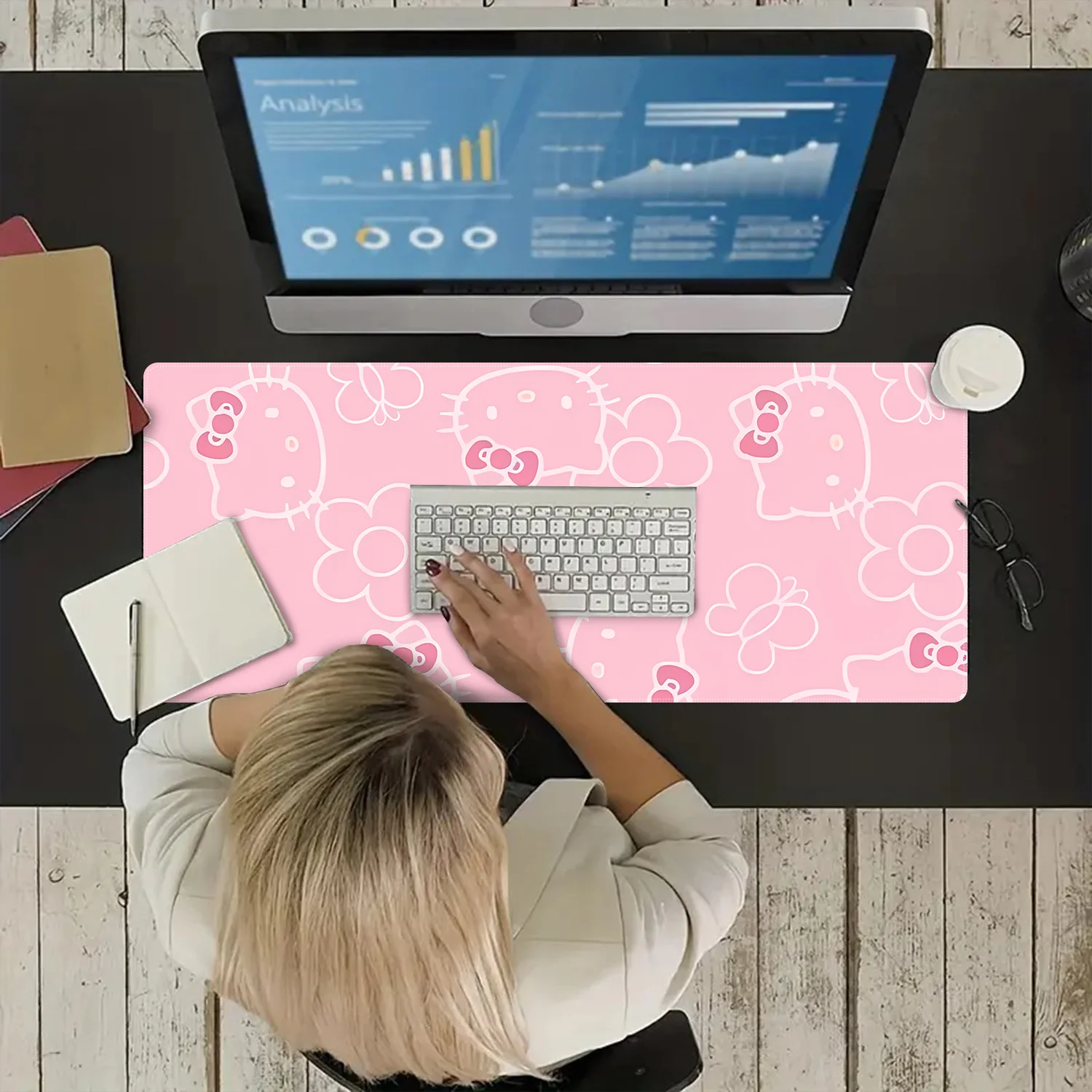 แผ่นรองเมาส์ลายซานริโอ้ เฮลโล คิตตี้ 1 ชิ้น, แผ่นรองคีย์บอร์ด, แผ่นรองโต๊ะแบบยาว, แผ่นรองเมาส์ยาว, ด้านล่างยางกันลื่น, เหมาะสำหรับ