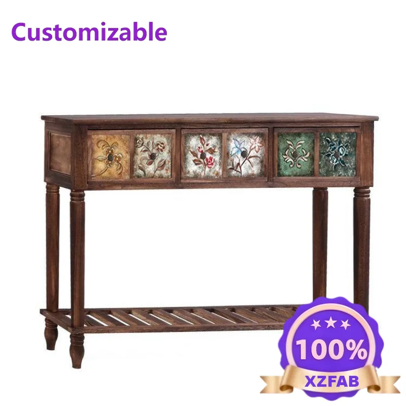 Factory Direct 2026 American solid wood flower stand porch simple balcony painted shelf retro living room foyer locker