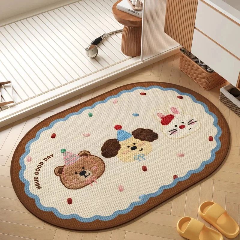 VIKAMA Cute Bear Oval Diatomaceous Earth Bath Mat, Quick Drying Absorbent Non Slip Entryway Doormat for Home Decor view 3