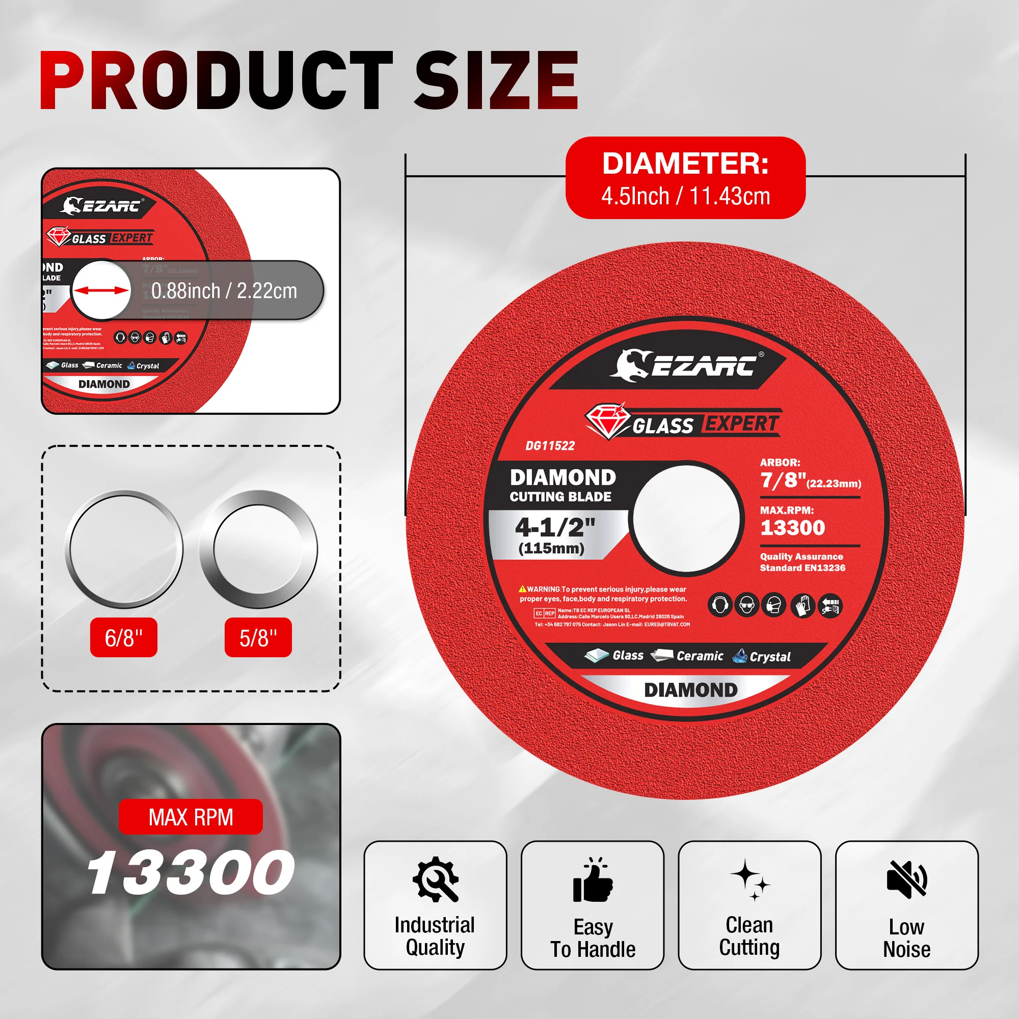 EZARC 2PC 4.5'' Diamond Blades Wet Cutting for Glass Tile Ceramic Porcelain, Super Thin 7/8