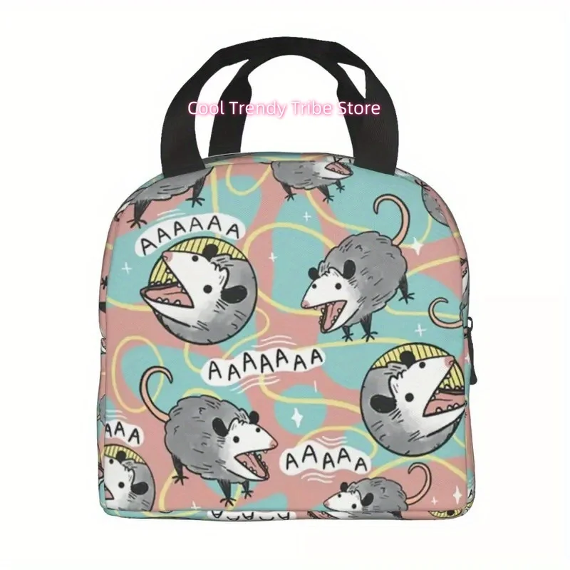 Insulated Lunch Bag Featuring an Opossum Design, Perfect for Camping And Travel. Suitable for Pets And Reusable As a Thermal Coo