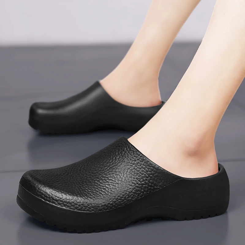 남성용 실내 부드러운 방수 미끄럼 방지 에바 슬리퍼, 셰프 작업자 신발, 발가락 부분이 닫혀 플랫 블랙 캐주얼 슬라이드, 남성 샌들