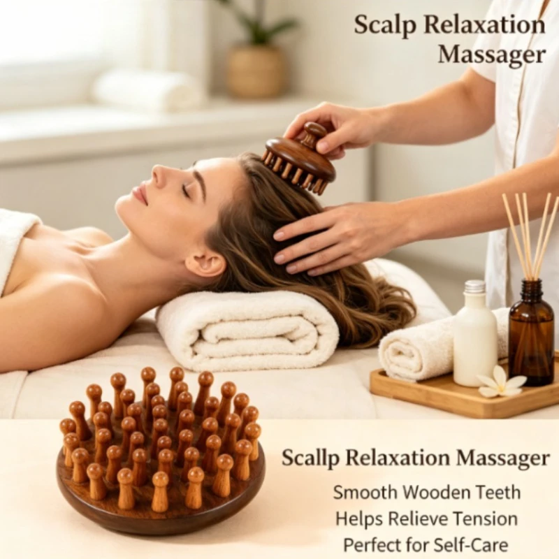 Sandalwood Disc Massage Comb 28‑Teeth Scalp Massager Wooden Meridian Comb for Head Therapy Full Body Meridian Dredging Hair Care