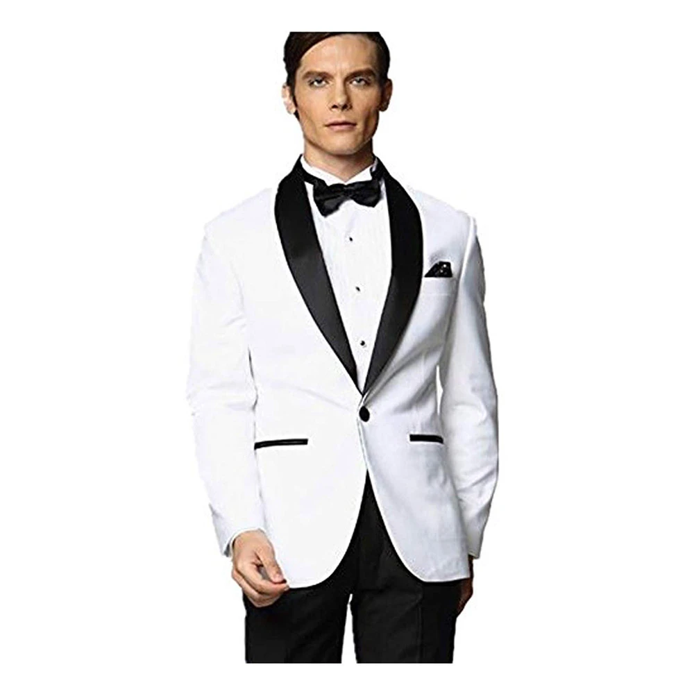 Chaqueta blanca con solapa de chal negro para hombre, traje elegante ajustado de un botón, de una pieza Blazer, novedad