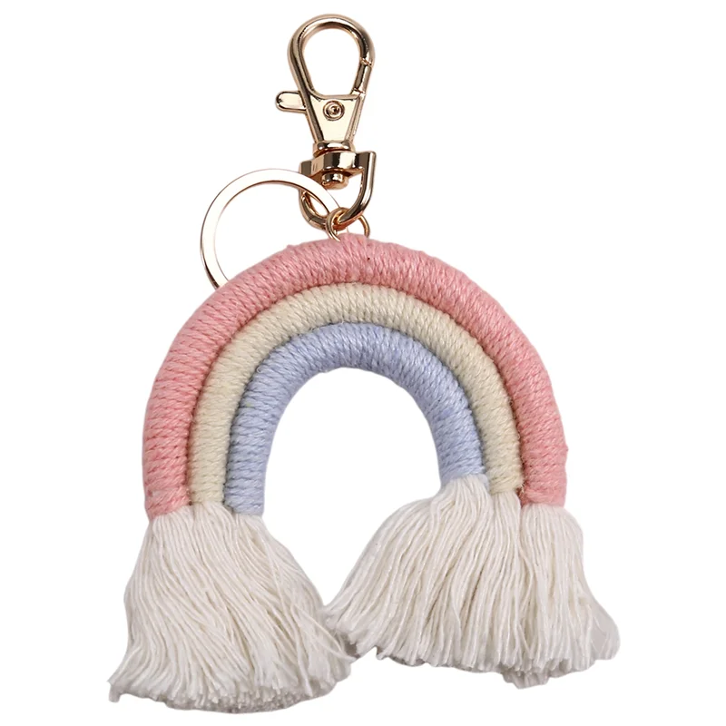 AED5-Weven Regenboog Sleutelhangers Voor Vrouwen Boho Handgemaakte Sleutelhouder Sleutelhanger Macrame Tas Charme Auto Opknoping Sieraden Geschenken
