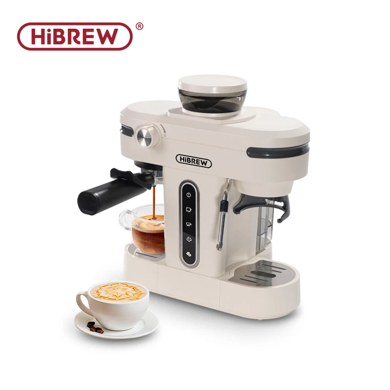 ماكينة صنع قهوة اسبريسو شبه أوتوماتيكية من HiBREW 20 بار مع مطحنة حبوب الكابتشينو واللاتيه نظام مزبد الحليب H14
