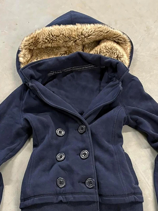 الأزرق Fce اصطف هوديي Jaet المرأة خمر تصميم الإحساس الخريف الشتاء ملابس خارجية الفتيات الوقوف صالح مزيج القطن