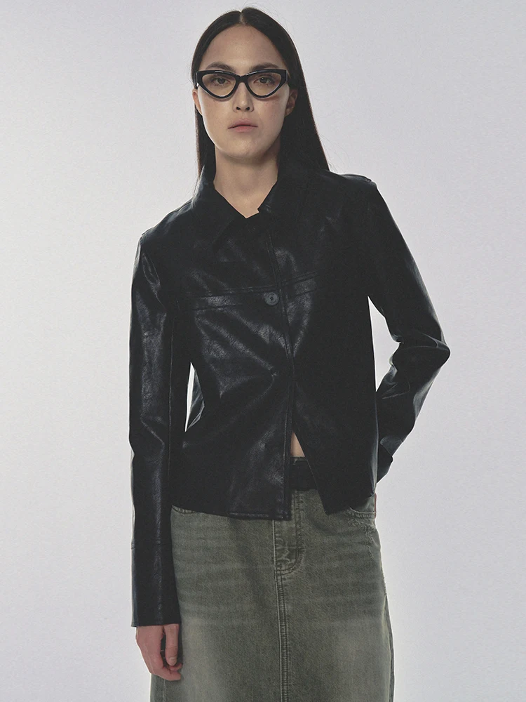 Goffrid G Bla Gold Proteção Ambiental Couro Jaet Tubo Reto Or Sle Gola Longo Casaco Feminino Sve