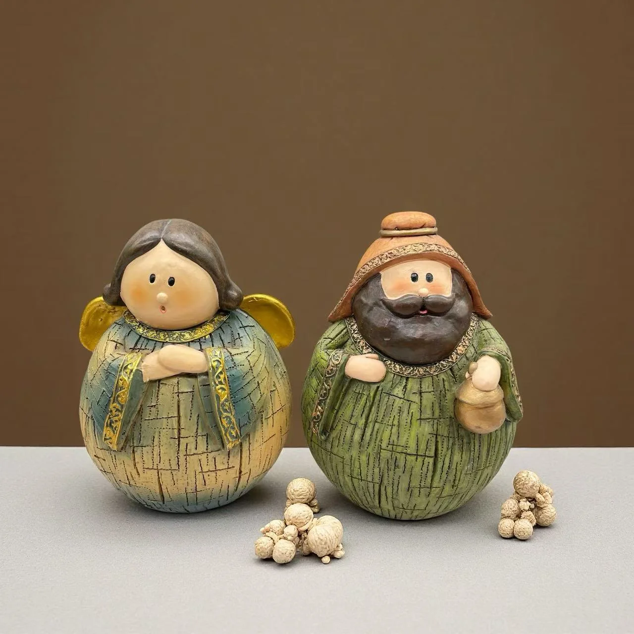 Cartoon Roly Poly Nativity Scene Figurines Resin Angel Wise Man Sculpture Christmas Religious Souvenir Baptism Gift
