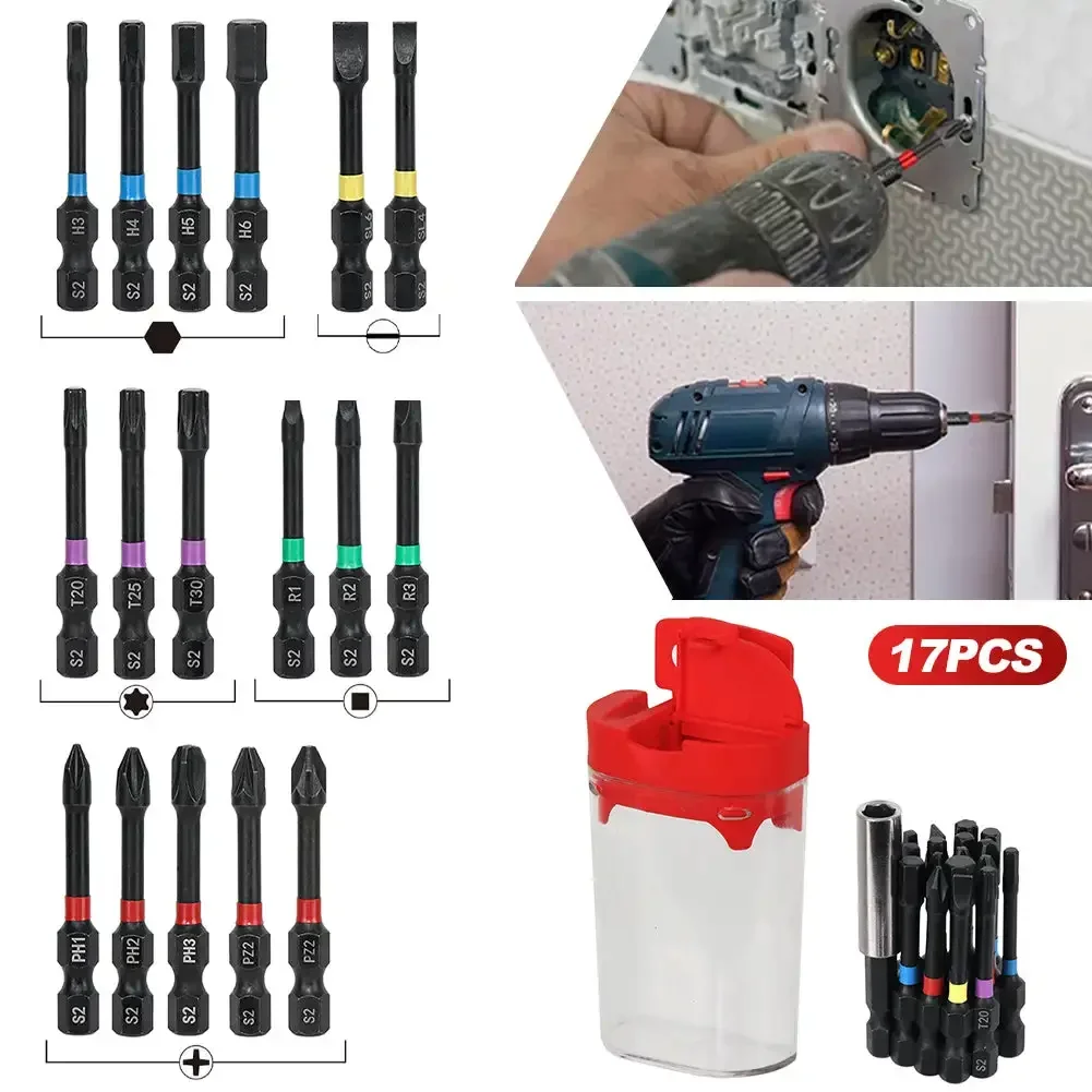 17PCS Magnetic Batch Head Impact Strong Electric Screwdriver Bit Set Magnetic Case 5 Types Head Bit Anti-slip Waterproof Bits