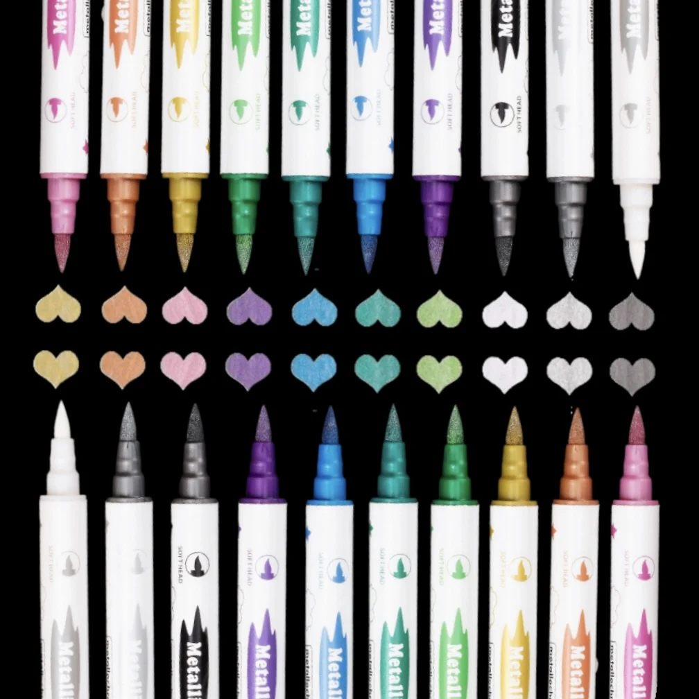 

Metallic Dual Tip Marker Pens, with Brush And Fine nibs, For Album DIY, Black Cards, Scrapbooking, Craft Supplies