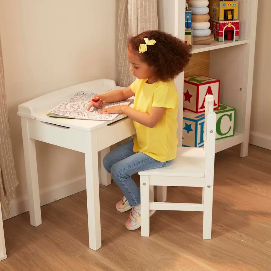 Chaise d'ampli de bureau relevable en bois pour enfants, ensemble de bureau et de chaises de jeu blanches pour tout-petits et enfants âgés de 3 ans