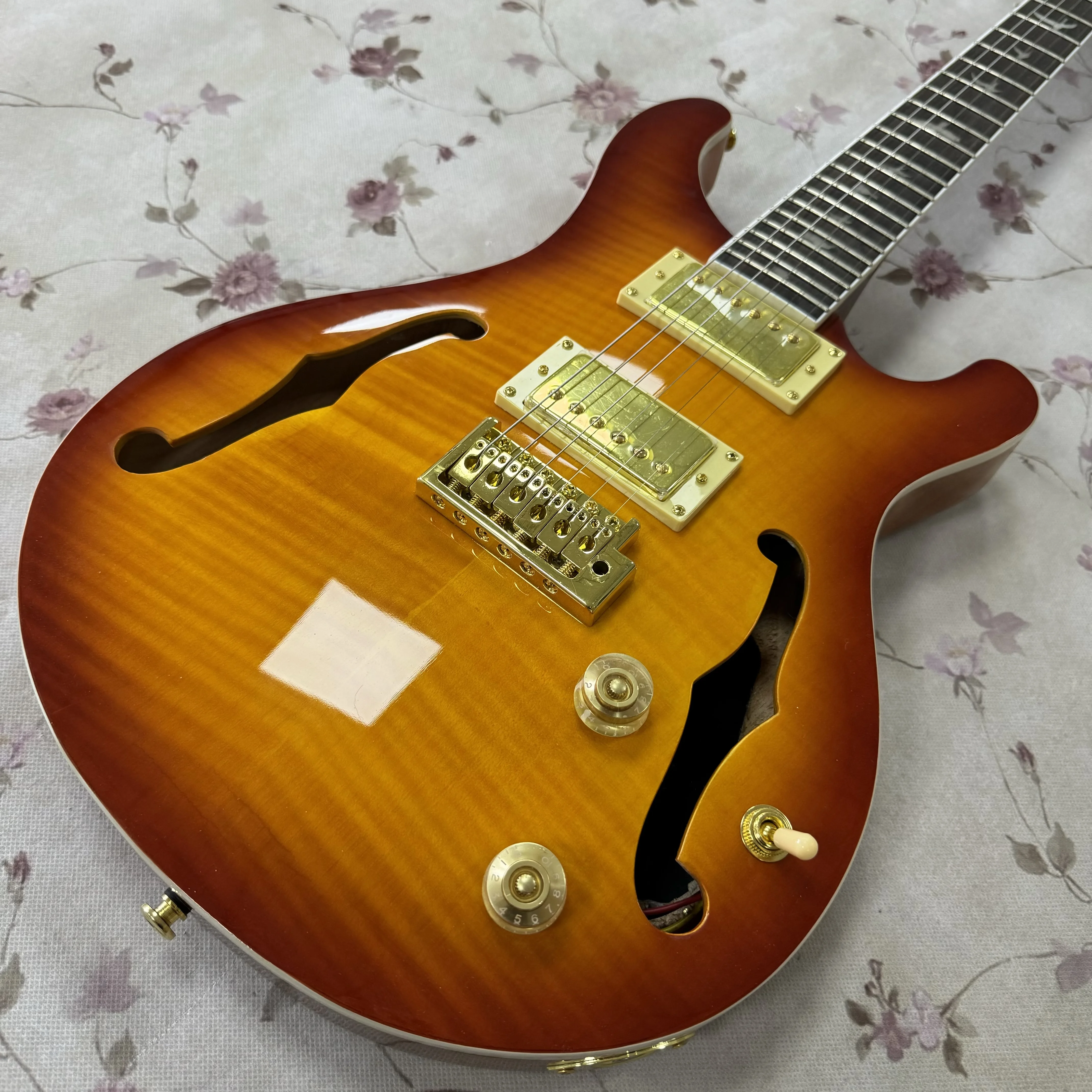 Guitarra Eléctrica PRS Personalizada, Marrón, Cuerpo Semi-Hueco, Herrajes Dorados, 24 Trastes, Regalo Temático de Guitarra Eléctrica, Envío Gratis