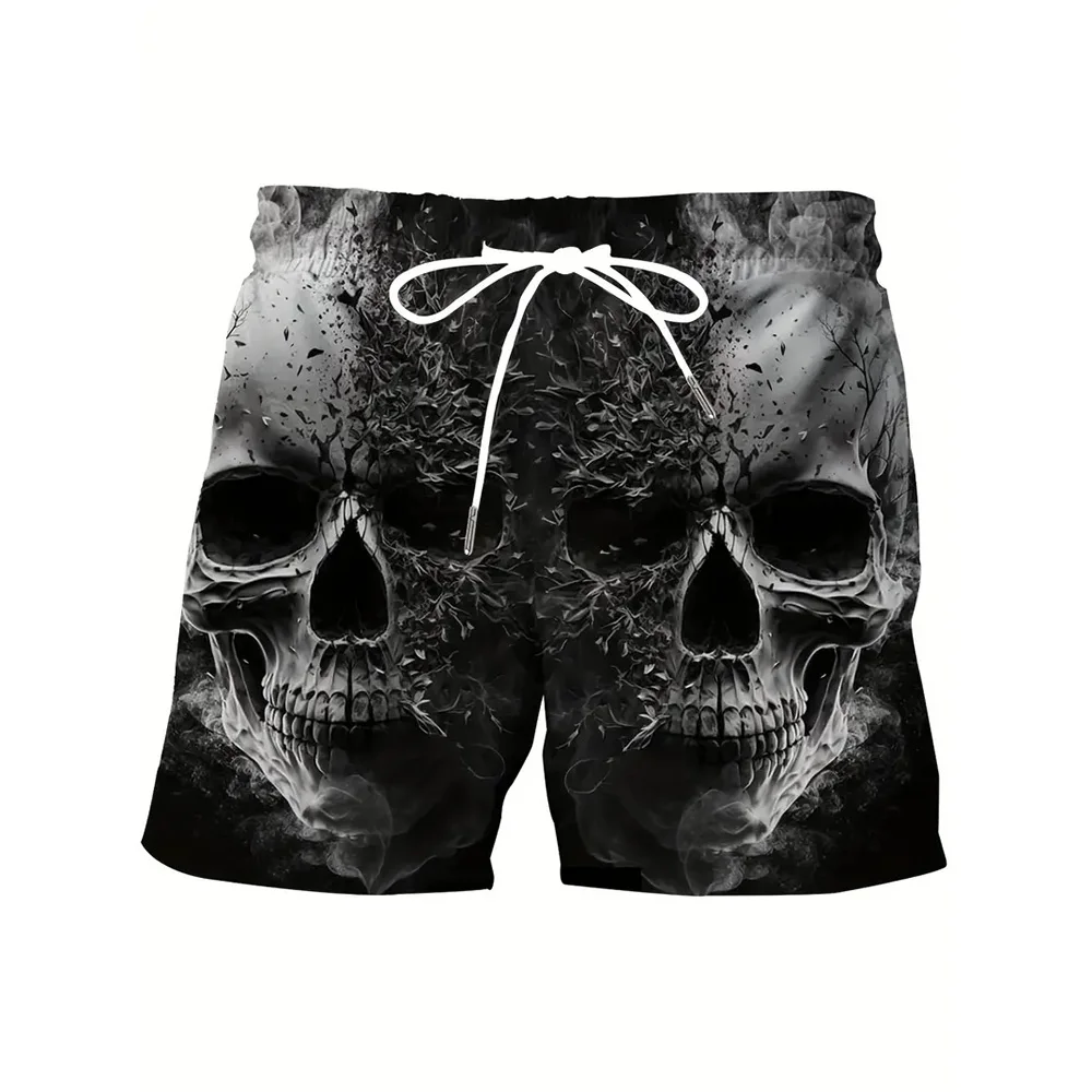 New Men\'s Beach Pants Split Skull 3D Printed Men\'s Shorts Summer Casual Breathable Shorts Men\'s Clothing Bermuda Men\'s Shorts