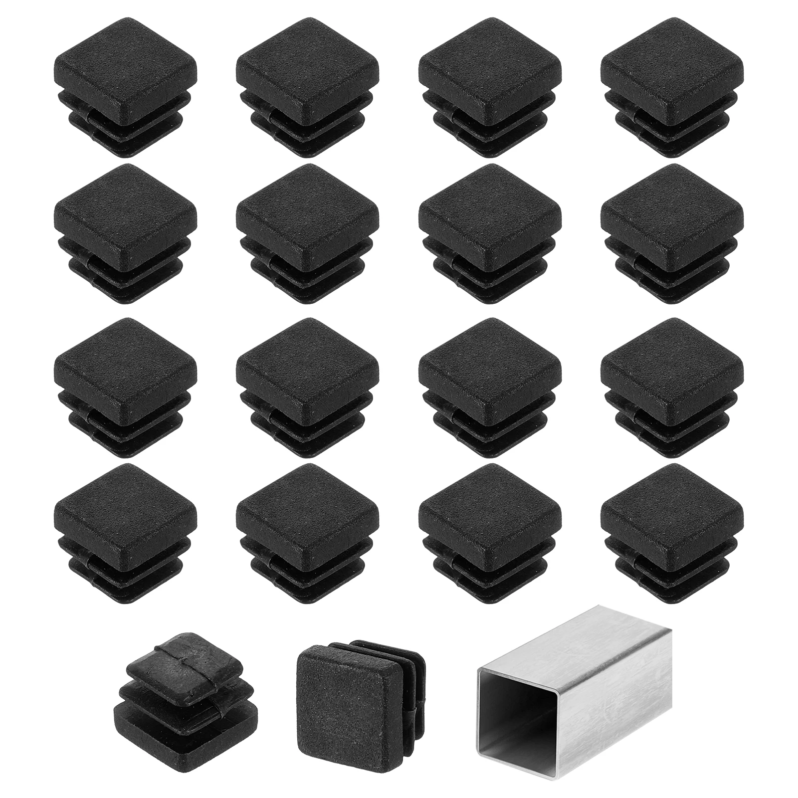 2-50Pcs Square Tubing End Caps Plastic Hole Plugs Insert Caps for Metal Tubing Post Chair Leg Table Bookshelves Furniture Black