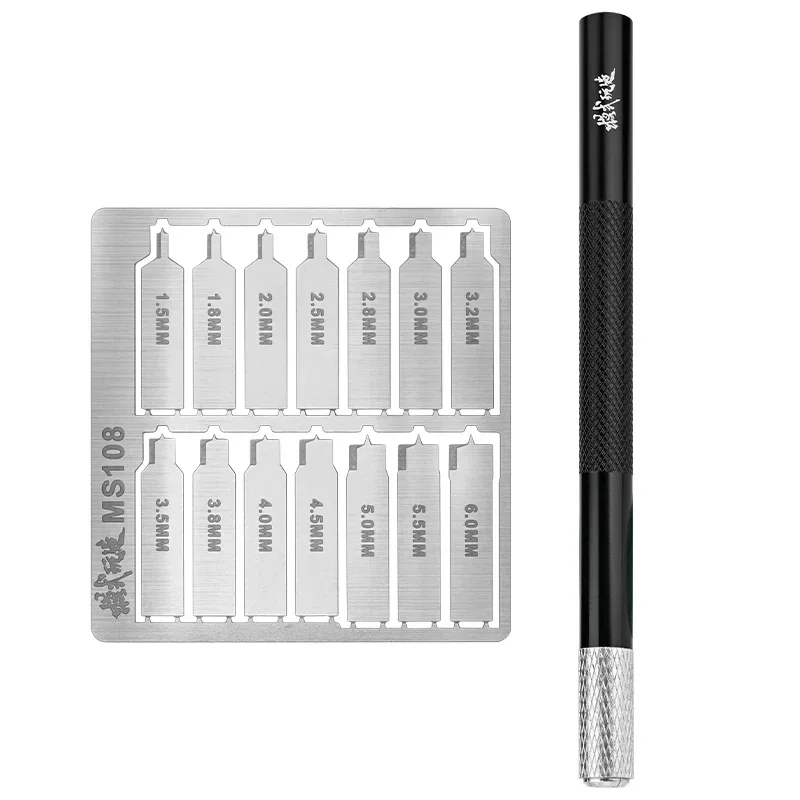 MS108 Strumento di scavo per foratura a fondo piatto Coltello per foglio inciso con manico Set di strumenti artigianali per strumenti di costruzione di modelli militari Fai da te
