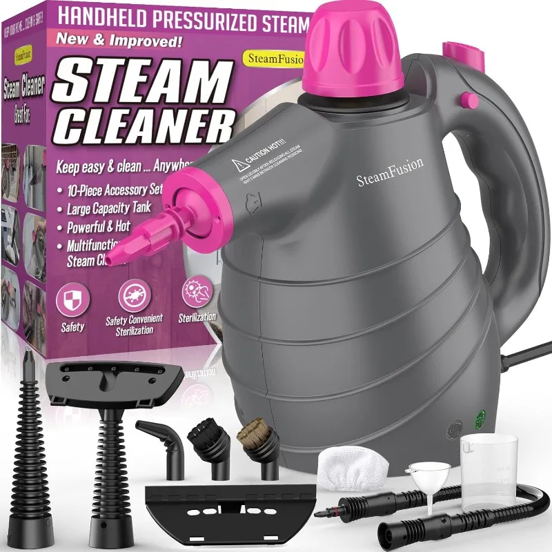 Pressurized Handheld Steam Cleaner with 10pcs Accessories&Safety Lock, Multi-Purpose Natural Deep Cleaning Steamer