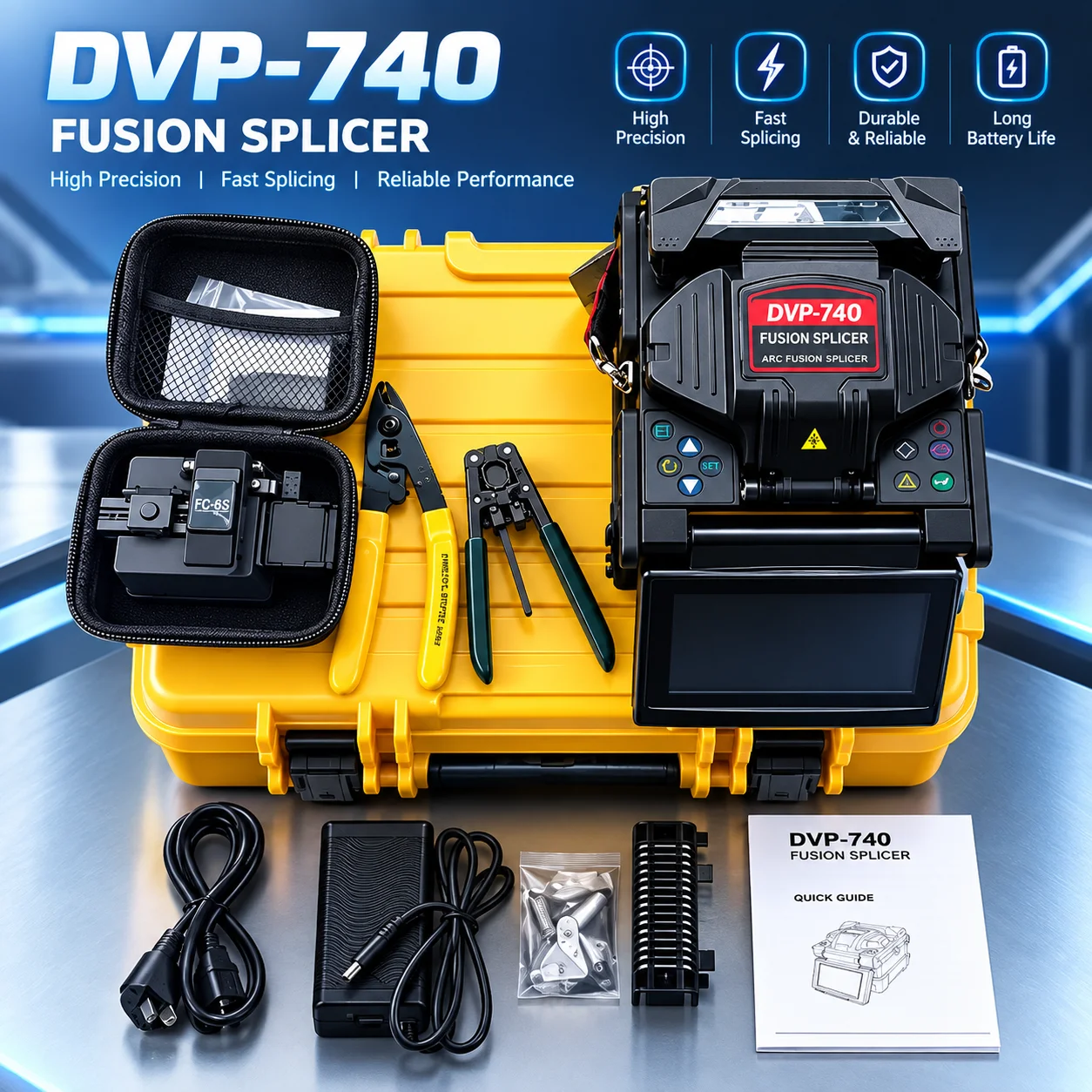 DVP-740 FTTH Fiber Optic Welding Splicing Machine Automatic Multi-language Optical Fiber Fusion Splicer with Fast Welding Electr