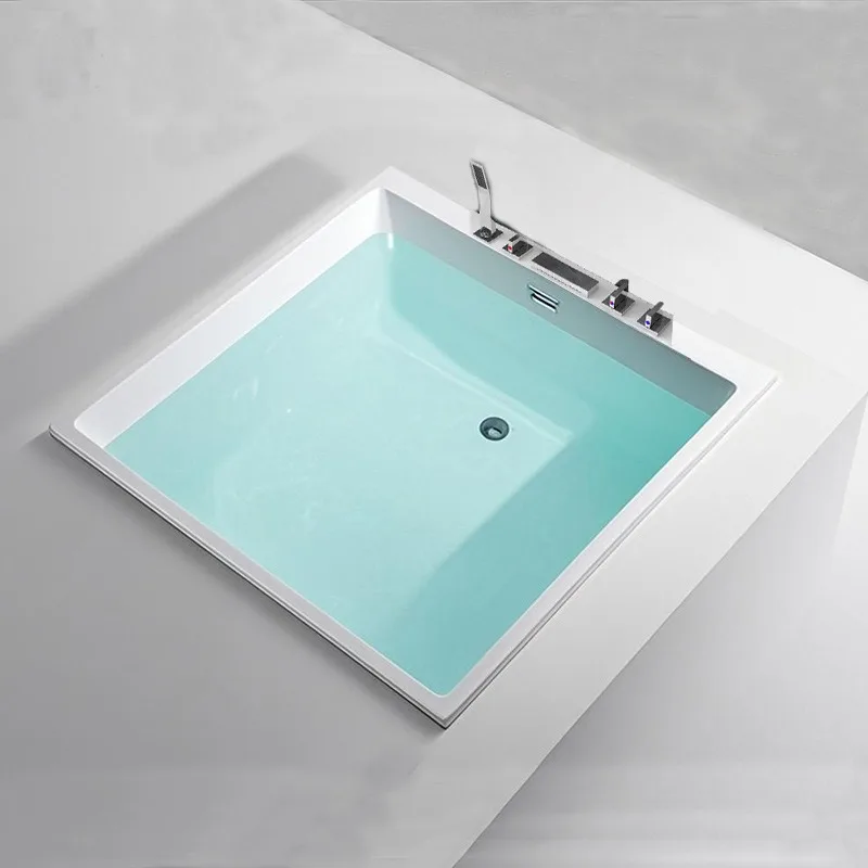 Acrylic recessed square bathtub, hotel beauty salon home adult inlaid bathtub 0.8-1 meters