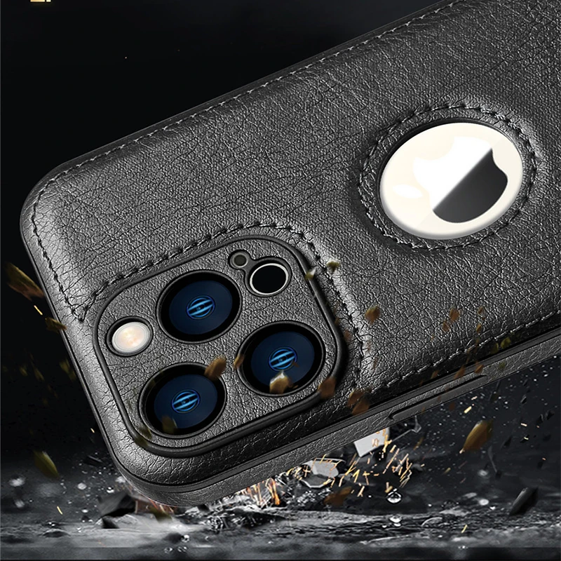 Luxury Leather Case for Apple iPhone 15 Pro MAX 16 14 13 12 11 XS XR 7 8 Plus Original Logo Hole Silicone Lens Protection Cover