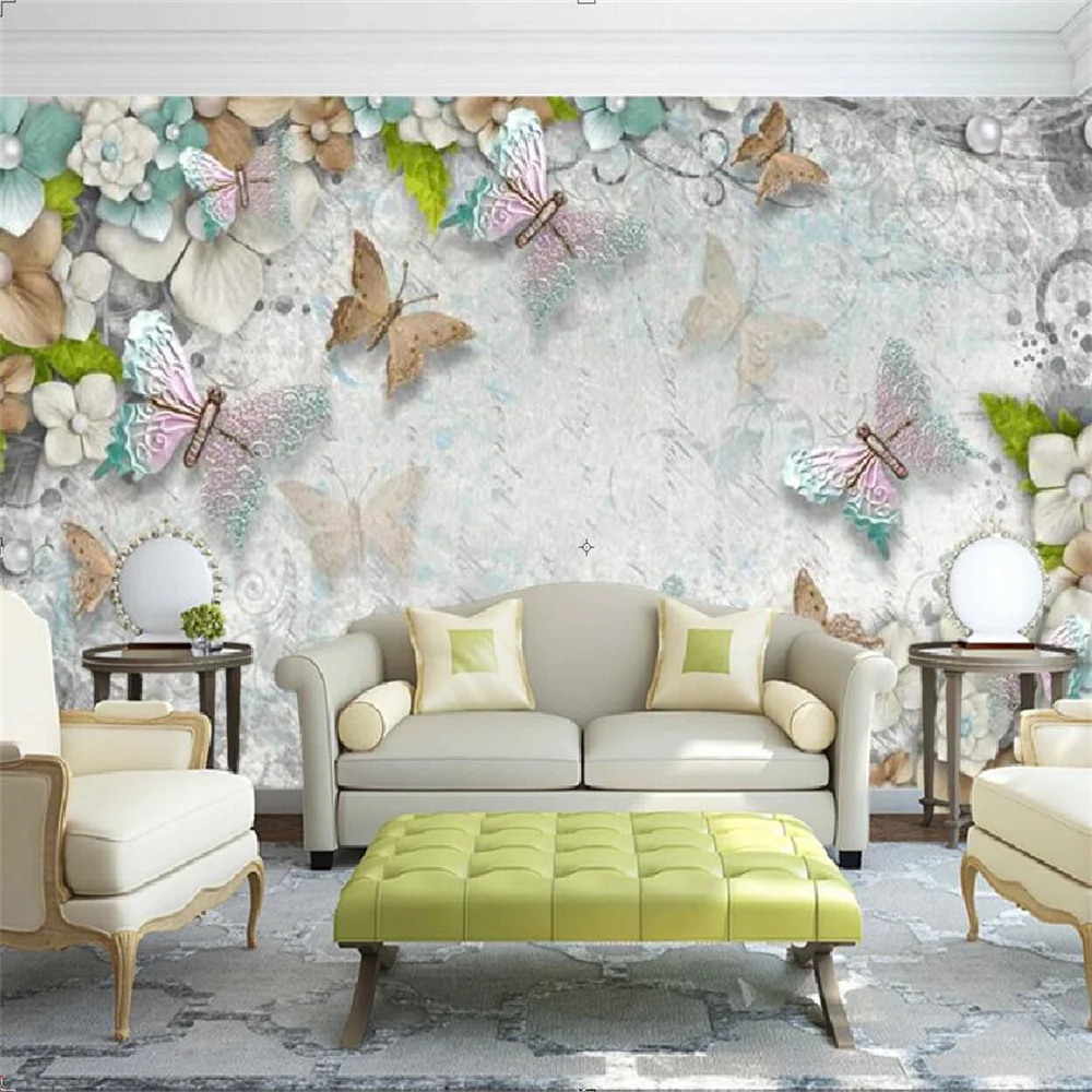 

Обои на заказ 3d великолепные средиземноморские бабочки цветок жемчуг гостиная ТВ фон рельефный цветок обои домашний декор