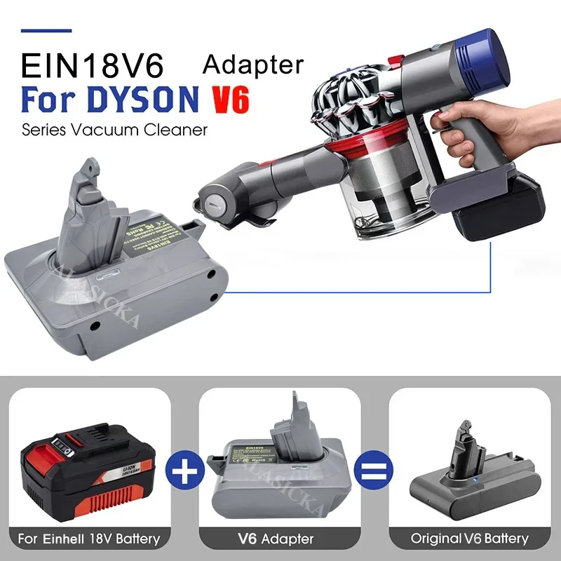 Nueva versión, adaptador EIN18V6 para batería de iones de litio Einhell de 18V, convertir a batería Dyson V6, para funcionar para aspiradoras de la serie V6