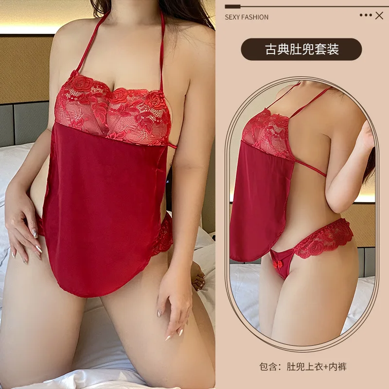 Plus Size Chinese Sex Lingerie Antique Belly Pocket Thong Suit Lace Suspender Sheer Uniform Set Lingerie Pornos Night Clubwear