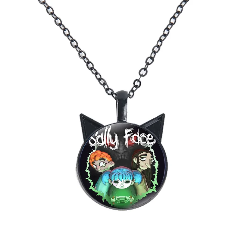 Sally Face Cosplay Necklace for Women Fans Anime Figure Poster Glass Pendant Long Chain Cat Ears Necklaces Fashion Jewelry