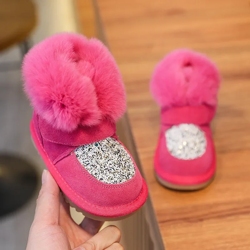 Baby Girl Boots Toddler Snow Boots Winter Warm Plush Kids Cotton Shoes Non-slip Outdoor Shoes SOH028