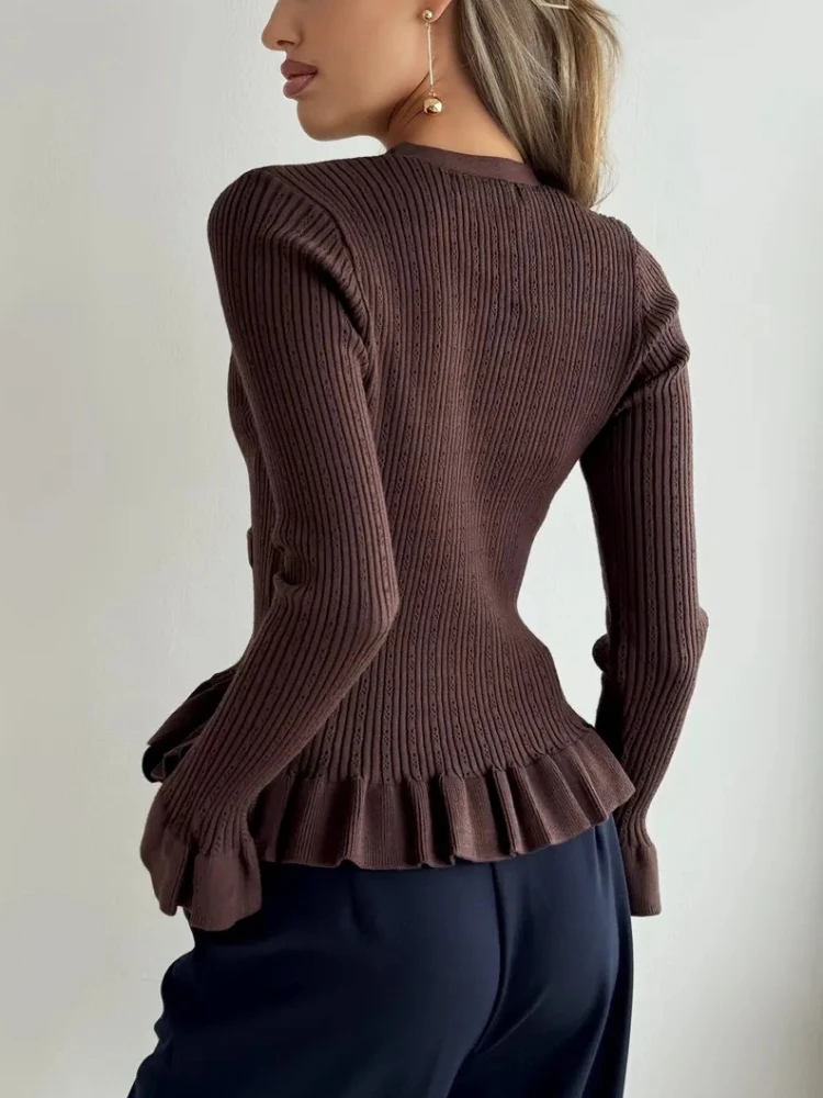 Tossy الصلبة خمر سترة برقبة على شكل v سترة للنساء Stringy Selvedge التنقل الشارع الشهير ضئيلة الخريف 2025 سترة الإناث #6