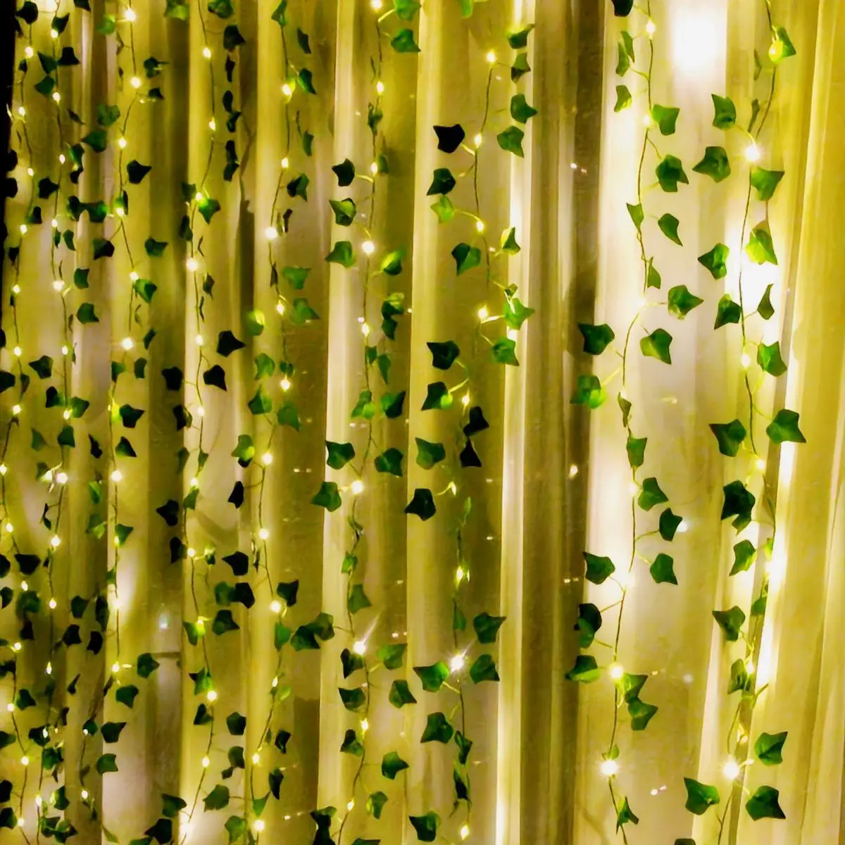 Christmas Lights Led Curtain Lights, Artificial Ivy Vine Curtain Lights (3m X 2m - 10 Vine Lights USB Powered) Holiday Decoration