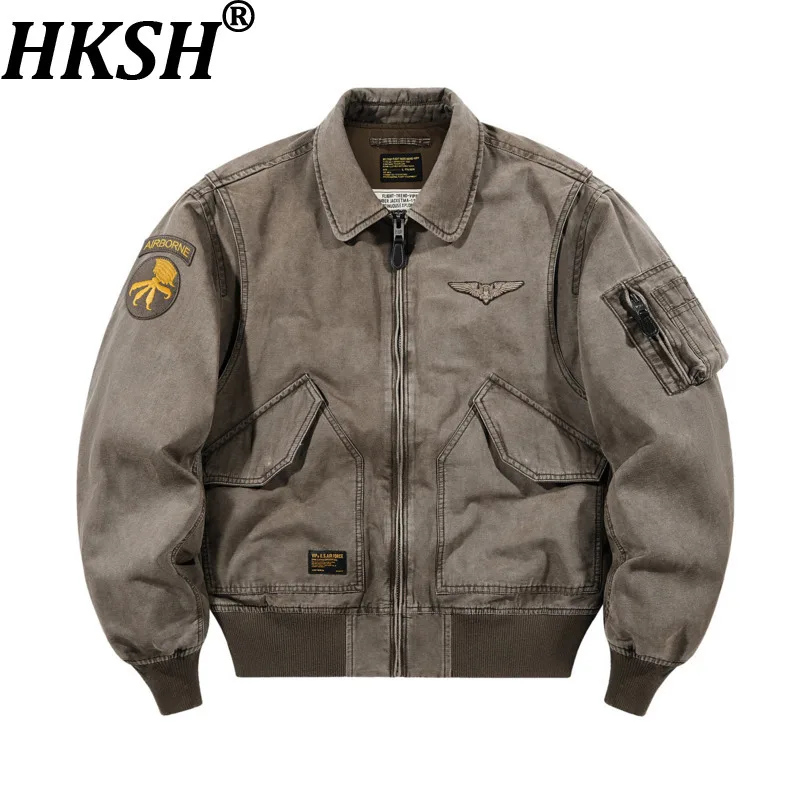 HKSH Spring Autumn New Men Tide Chic Ins Dark Punk American Vintage Turn-down Collar Jacket Vibe Cotton Washed Y2K Coats HK27539