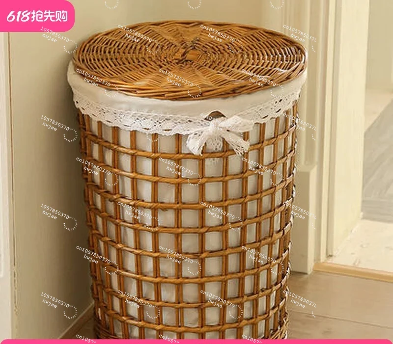 Hot pot shop clothes storage basket woven frame bathroom dirty clothes basket rattan basket with lid laundry bucket