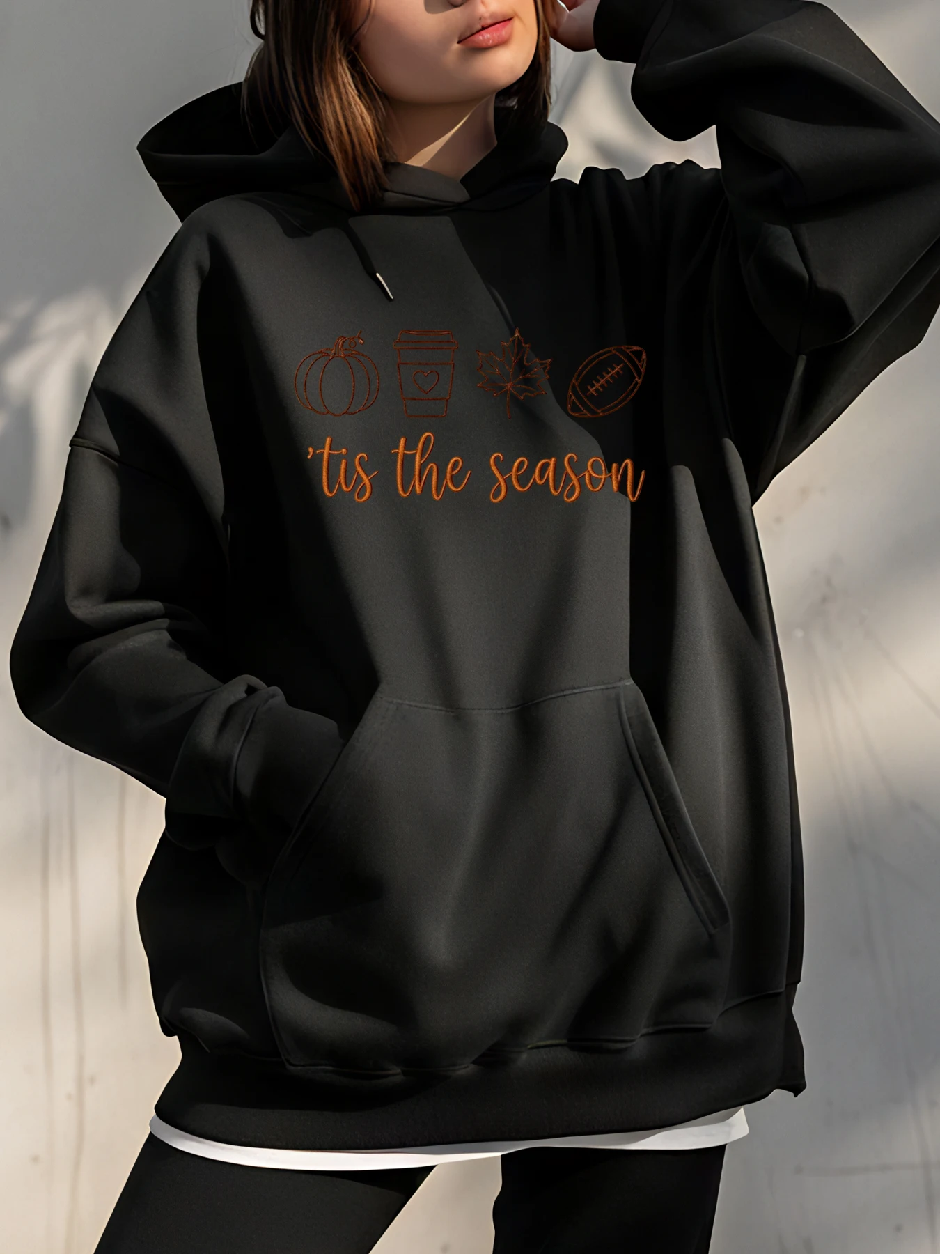 Dames Hoodie Herfst Herfst Pompoen Koffieblad Voetbalprint Sweatshirt Casual Loose Fit Seizoensoutfit voor dames