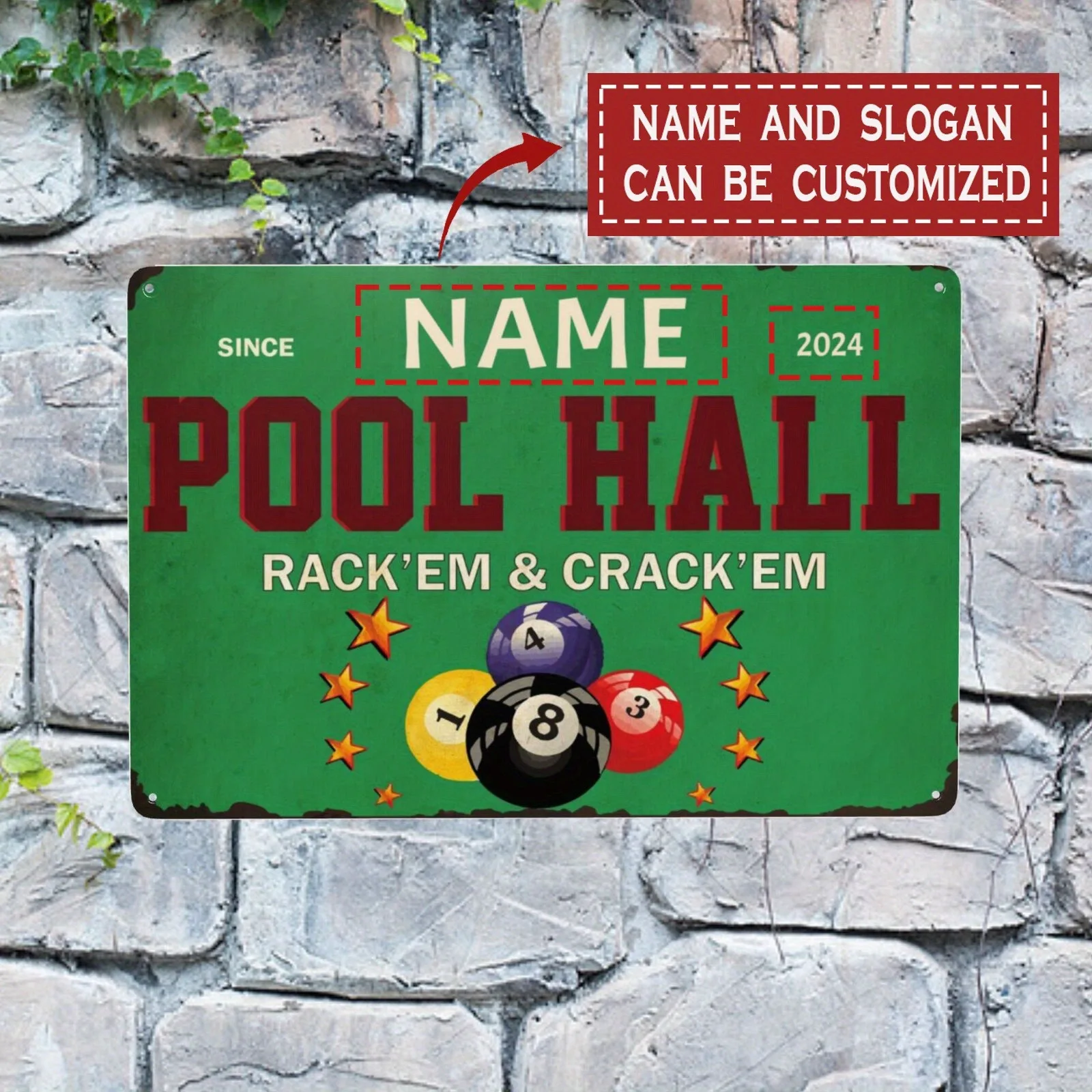 Personalized Vintage Billiard Club Metal Plaque - Wall Sign with Name And Text for Home Bar Game Room Retro Billiards Decor Gift