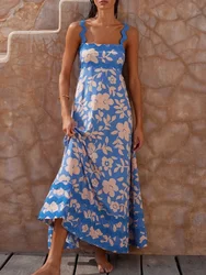 Fashion Digital Printed Dress for Women New Summer Holiday Women Elegant A- Line Dress Female Vintage Sling Long Maxi Dress