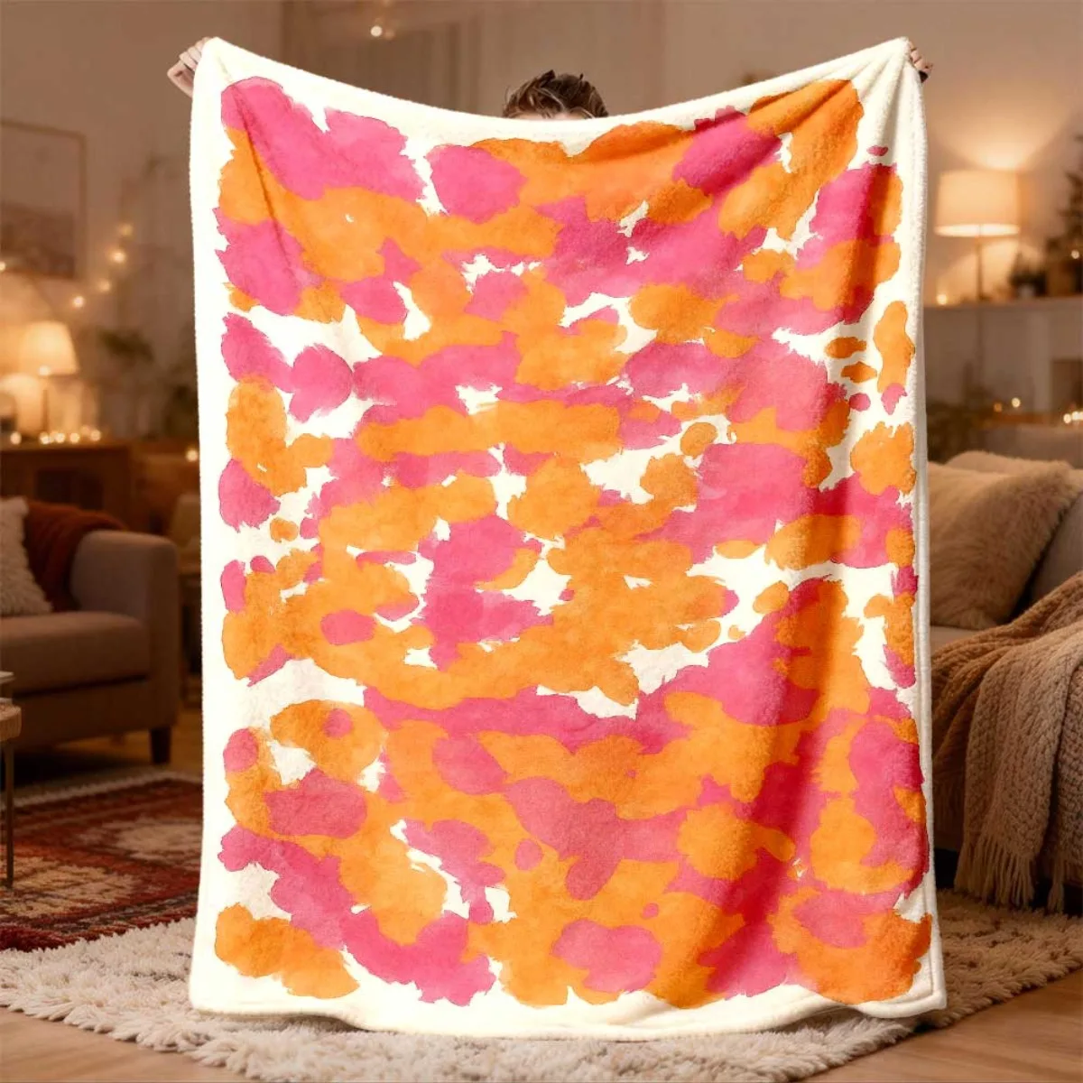 Luxurious Fluffy Throw Blanket Abstract Print Nap Throw Cozy Lap Blanket for Home Decor Winter Picnic Gift