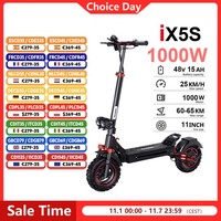 iScooter iX5S Electric Scooter 1000W EScooter 48V 15Ah 25km/h Speed Range 60-65km Powerful 11Inch Foldable Electric Kick Scooter