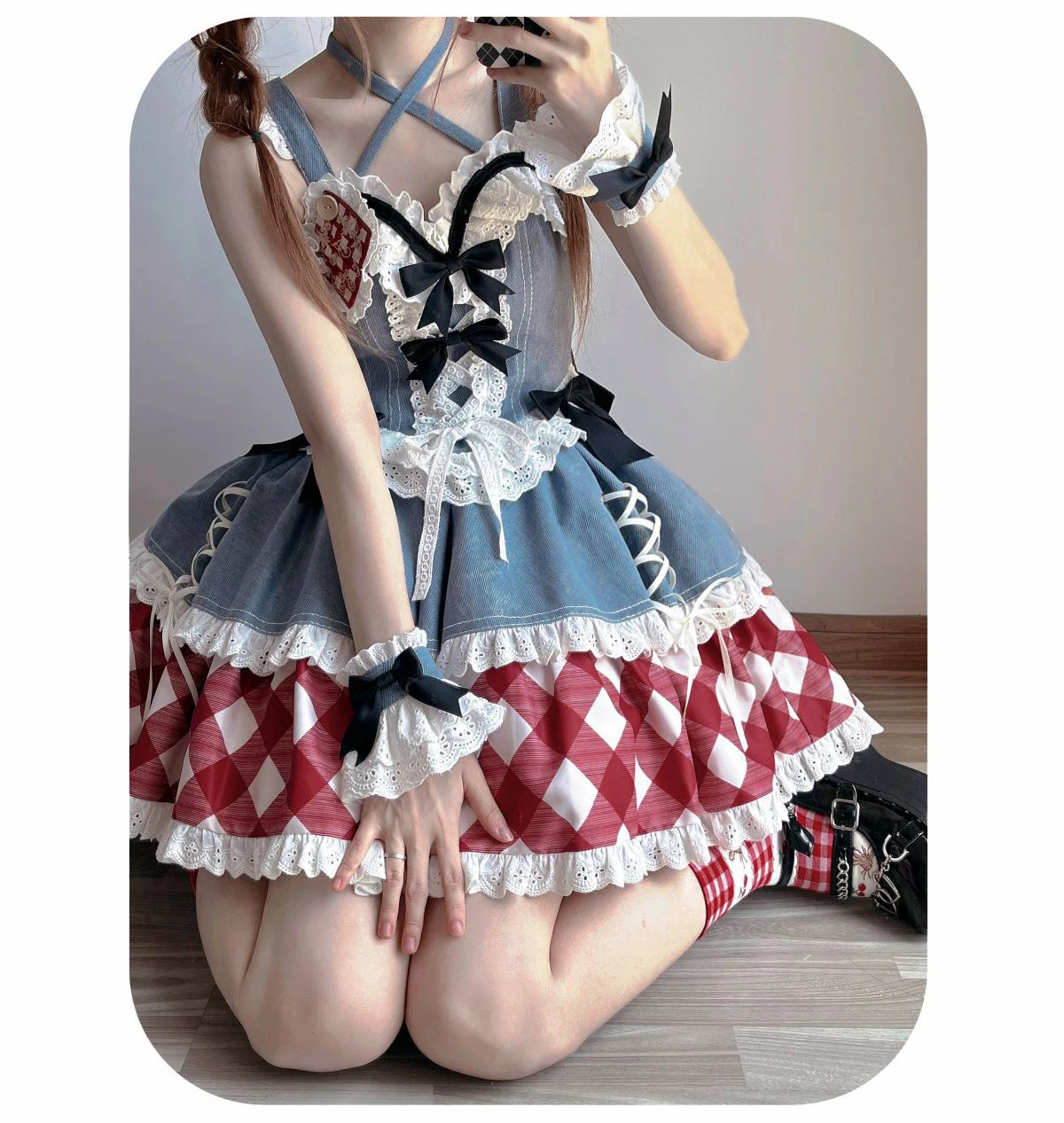 Japanese Kawaii Lolita Jsk Dress Women Gothic Y2k Bow Ruffle Suspender Skirt Punk High Waist Strap Skirts Lolita Cosplay Costume