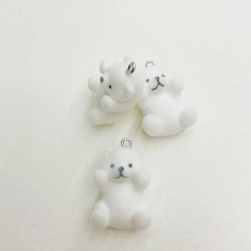 30Pcs Flocked Resin Charms Cartoon Polar Bear Pendant for Make Earring Keychain Mobile phone chain DIY Crafts Jewelry fittings